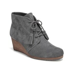 Dr Scholls Dakota Womens 11 Wedge Ankle Bootie Dark Grey Microfiber Cute